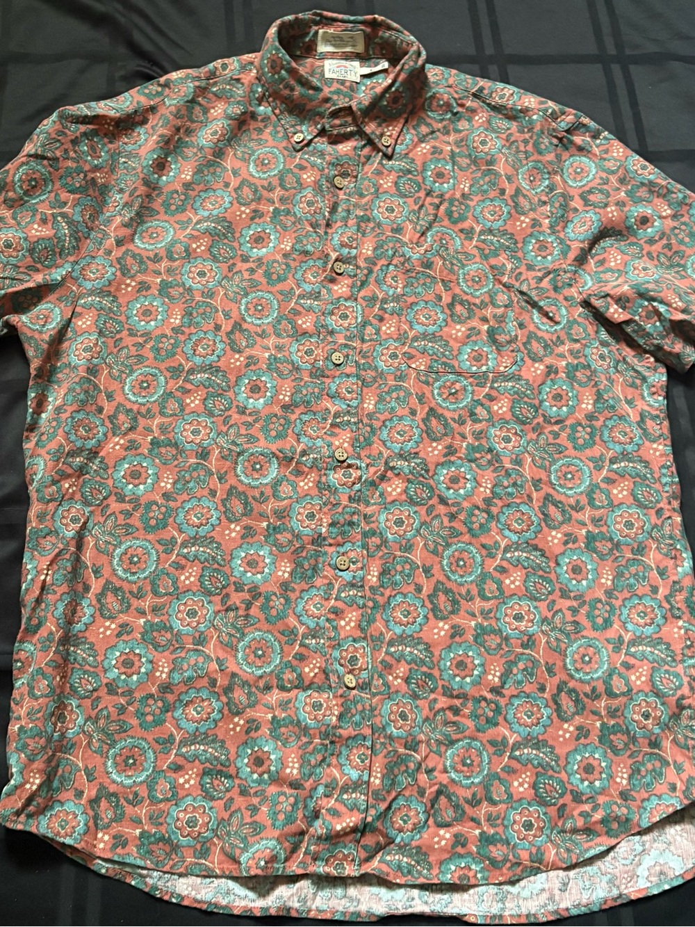 Faherty The Breeze Shirt Floral Short Sleeve Beach Casual Linen Blend Mens Large